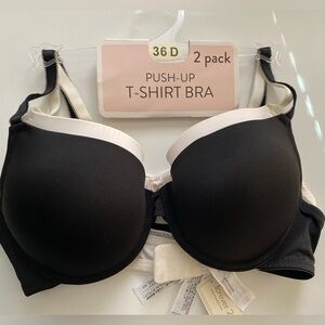 Forever 21 NWT Push Up T-shirt Bra 36D (2pack)  Black And Cream